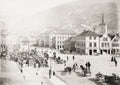 Bergen Norway Street Market Cobblestone Square Cityscape Vtg. Photo 19thC.