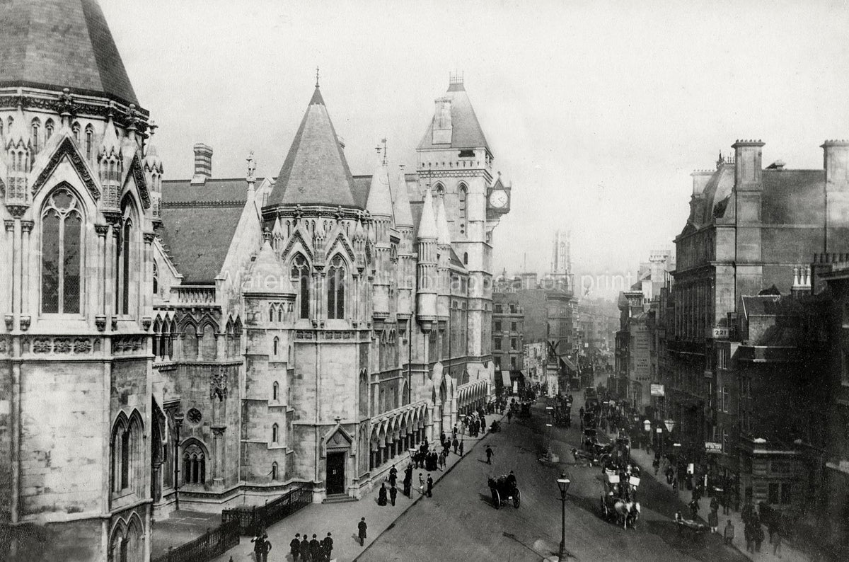 London Law Courts Street Scene Gothic Architecture Carriages Vtg. Photo 19thC.