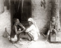 India Street Barber Shaving Man Child Turban Rustic Scene Vtg. Photo 19thC.