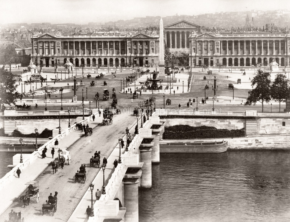 Paris Place de la Concorde Horse-Drawn Traffic Bridge Vtg. Photo 19thC.