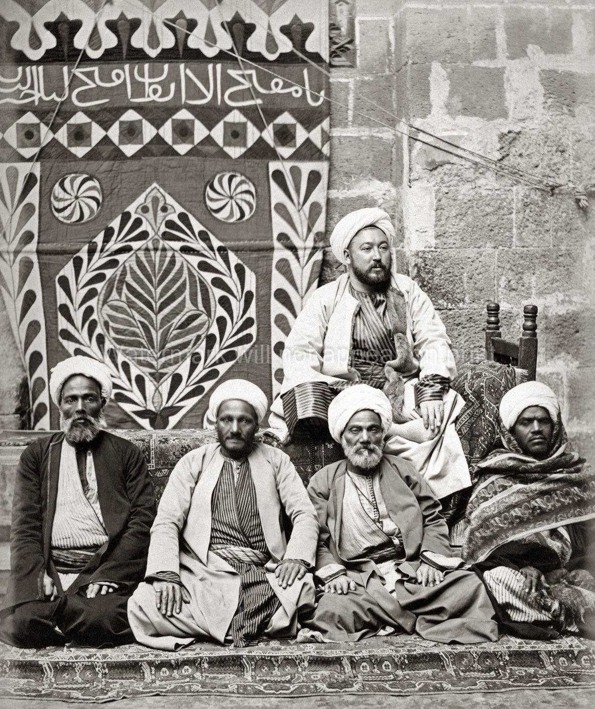 Egypt Religious Leaders Group Portrait Men Turbans Robes Vtg. Photo 19thC.