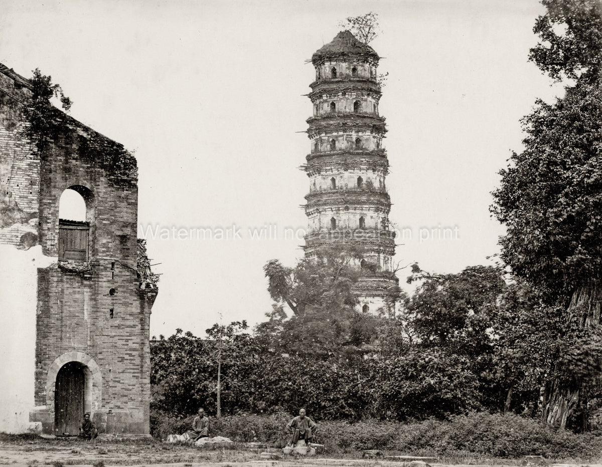 Canton Guangzhou China Pagoda Ruins Architecture Temple Tower Vtg. Photo 19thC.