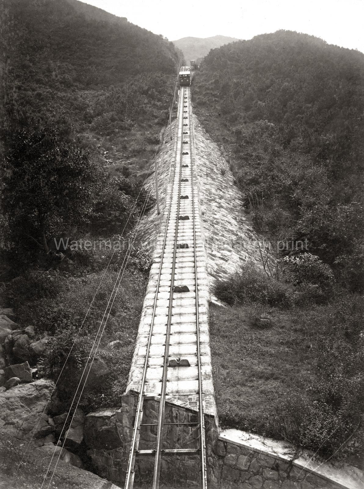Hong Kong Peak Tram Funicular Railway Mountain Steep Incline Vtg. Photo 19thC.