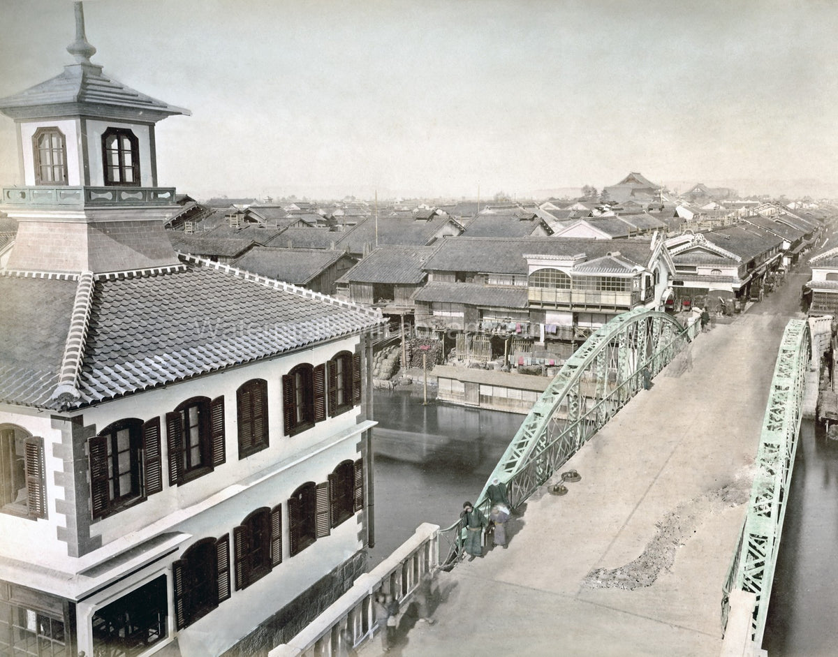 Osaka Japan Shinsaibashi Bridge Cityscape Canal Architecture Vtg. Photo 20thC.