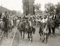 Cheering Cowboys Horses Ride Railway Tracks Parade Crowd USA Vtg. Photo 20thC.