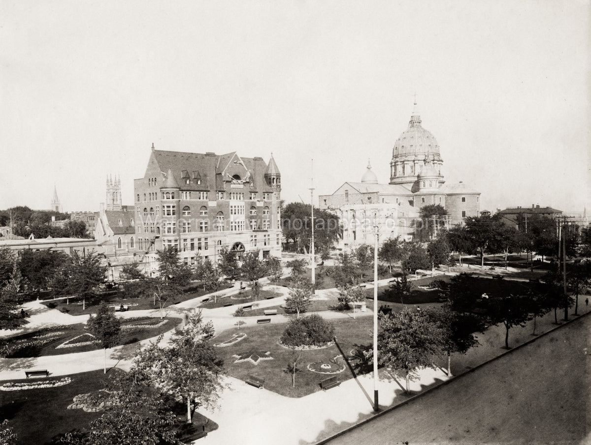 Montreal Mary Queen World Cathedral Park Cityscape Dome Vtg. Photo 19thC.