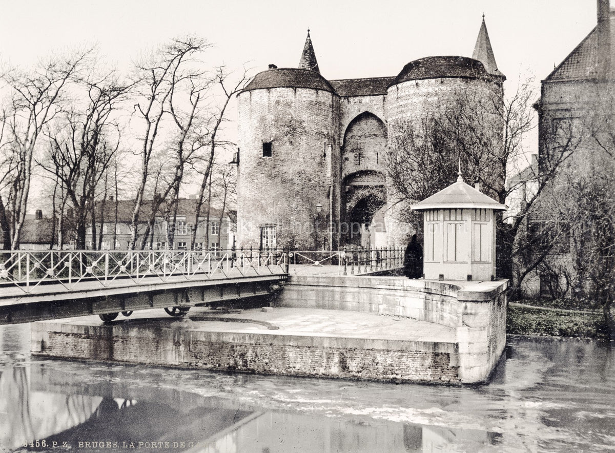 Bruges Belgium Ghent Gate Porte de Gand Medieval Gatehouse Vtg. Photo 19thC.