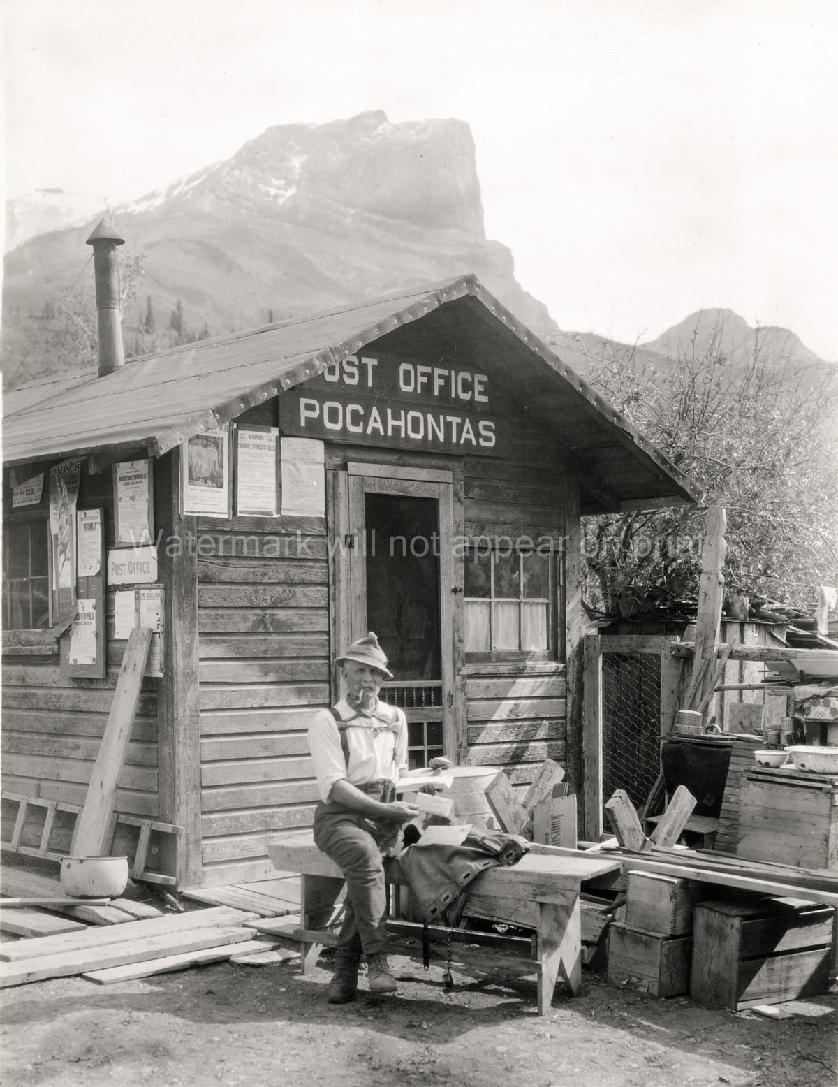 Pocahontas Post Office Jasper Park Canada Man Sorting Mail Vtg. Photo 20thC.