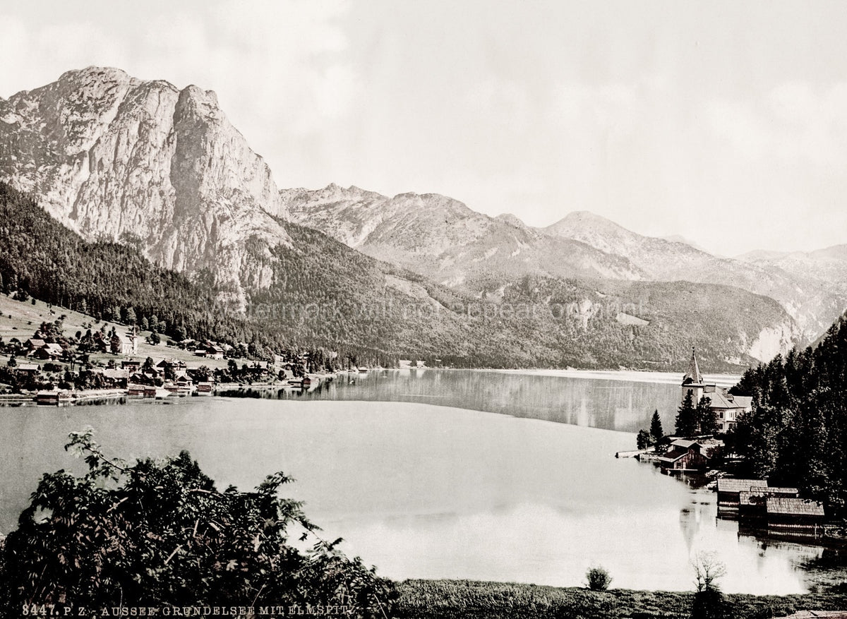 Grundlsee Styria Austria Elmspitz Mountain Lake Village Vtg. Photo 19thC.