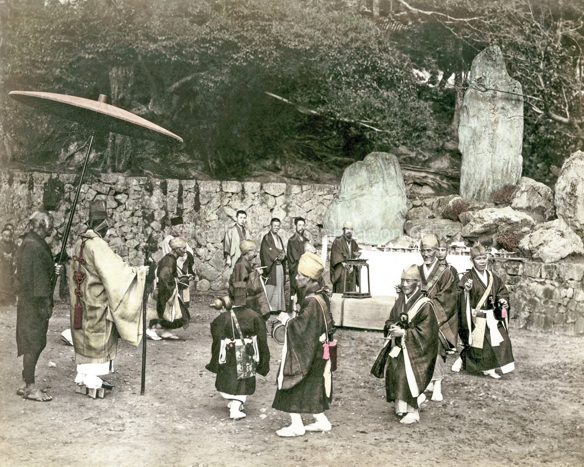 Japan Buddhist Priests Religious Ritual Ceremony Monks Vtg. Photo 19thC.
