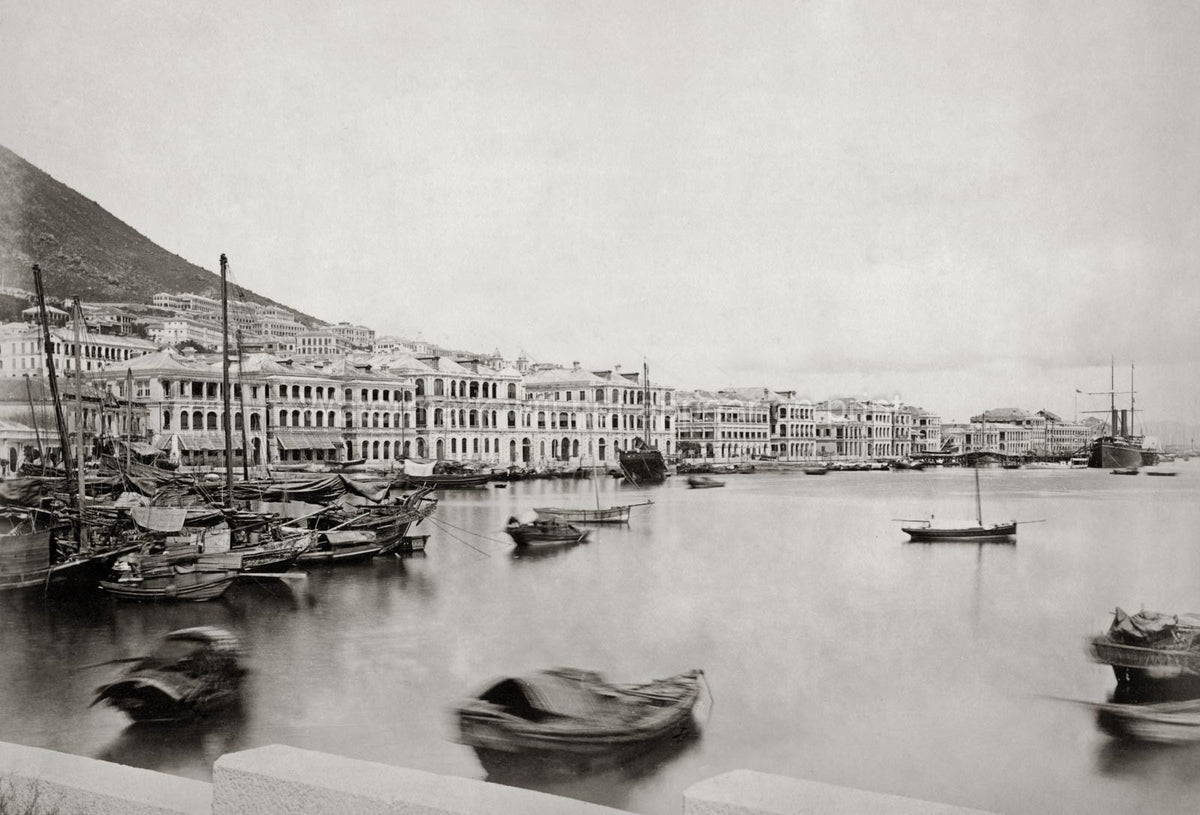 Hong Kong The Praya Waterfront Harbor Boats Ships Cityscape Vtg. Photo 19thC.
