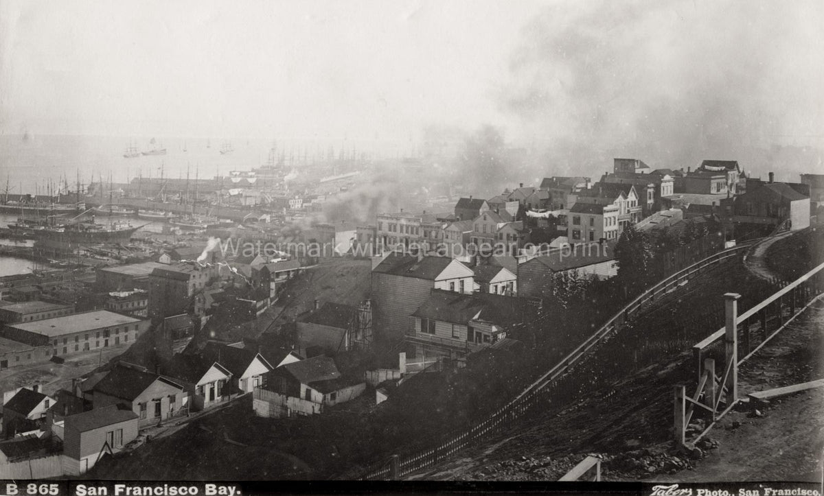 San Francisco Bay California Harbor Ships Cityscape Waterfront Vtg. Photo 19thC.