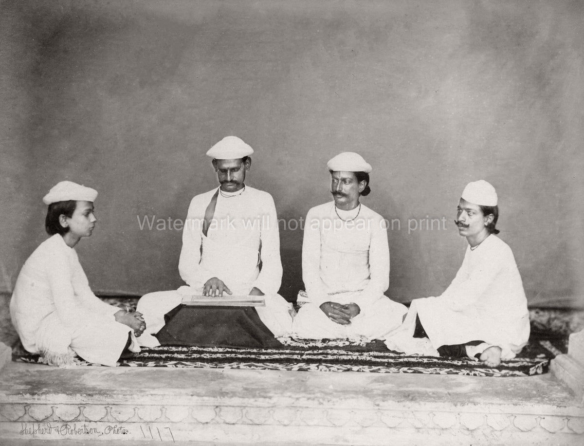 India Brahmins Group Seated Traditional Dress Scholar Teacher Vtg. Photo 19thC.