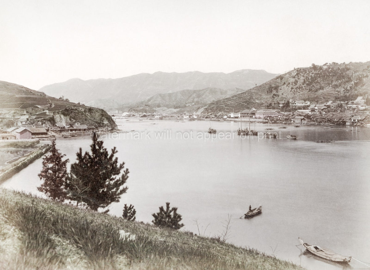 Japan Onomichi Harbor Bingo Province Coastal Town Boats Vtg. Photo 19thC.