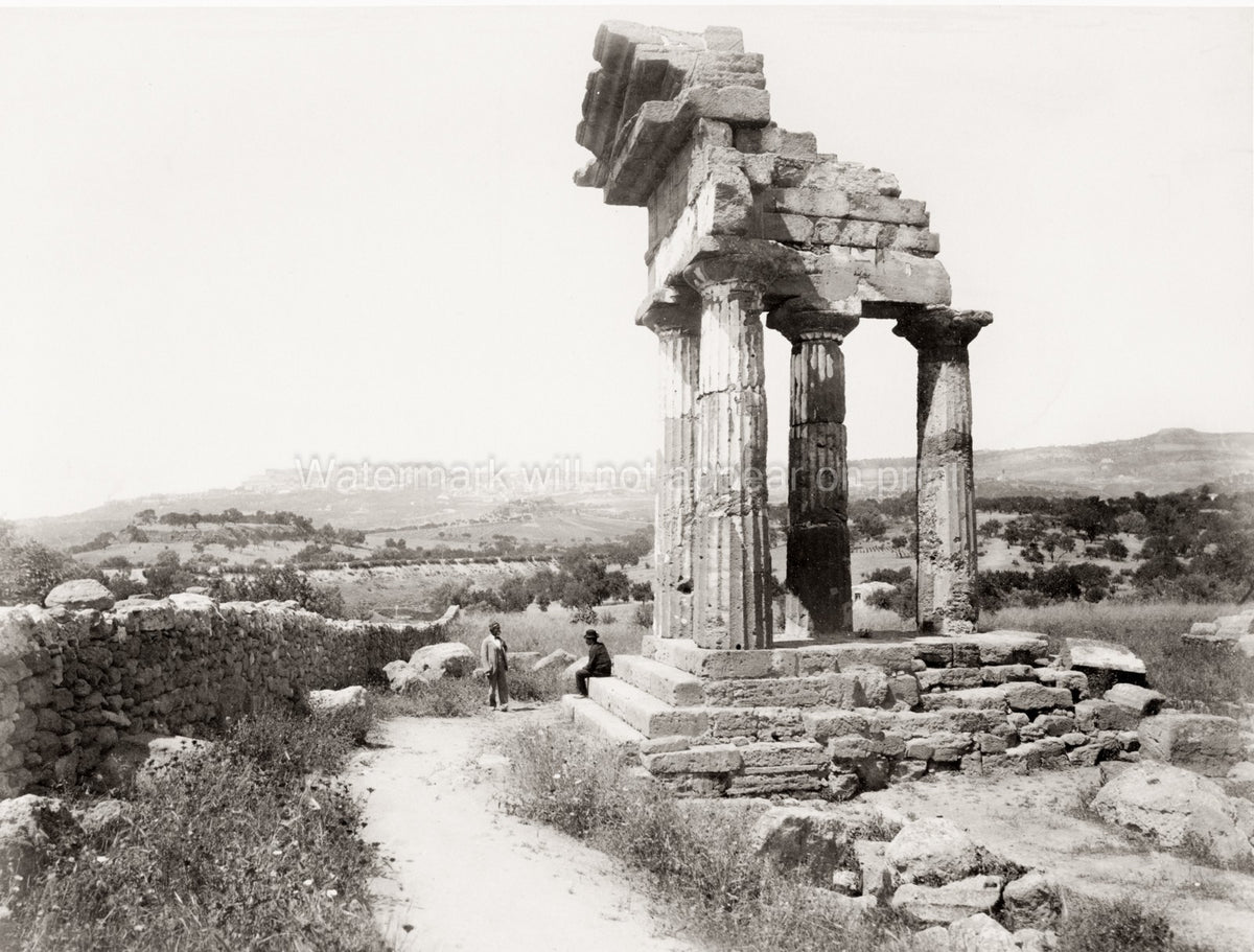 Temple Castor Pollux Girgenti Sicily Ancient Greek Ruins Vtg. Photo 19thC.