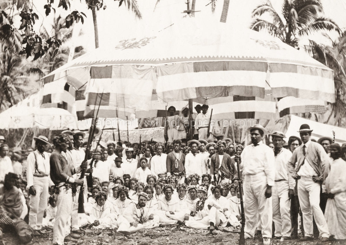 Pacific Islands Fiji Tahiti Indigenous People Armed Ceremony Vtg. Photo 19thC.