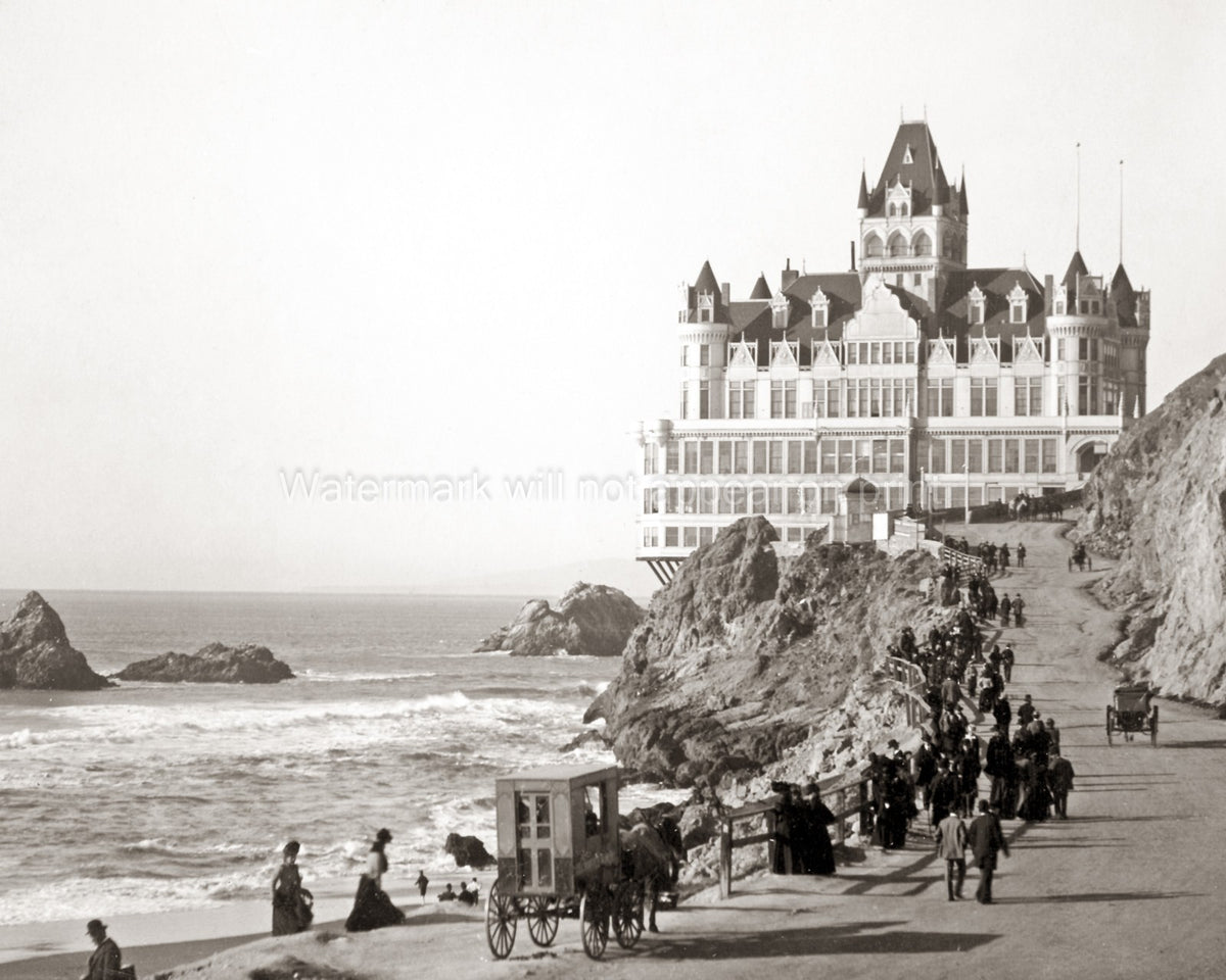 San Francisco Cliff House Seal Rocks Beach Victorian Hotel Vtg. Photo 20thC.