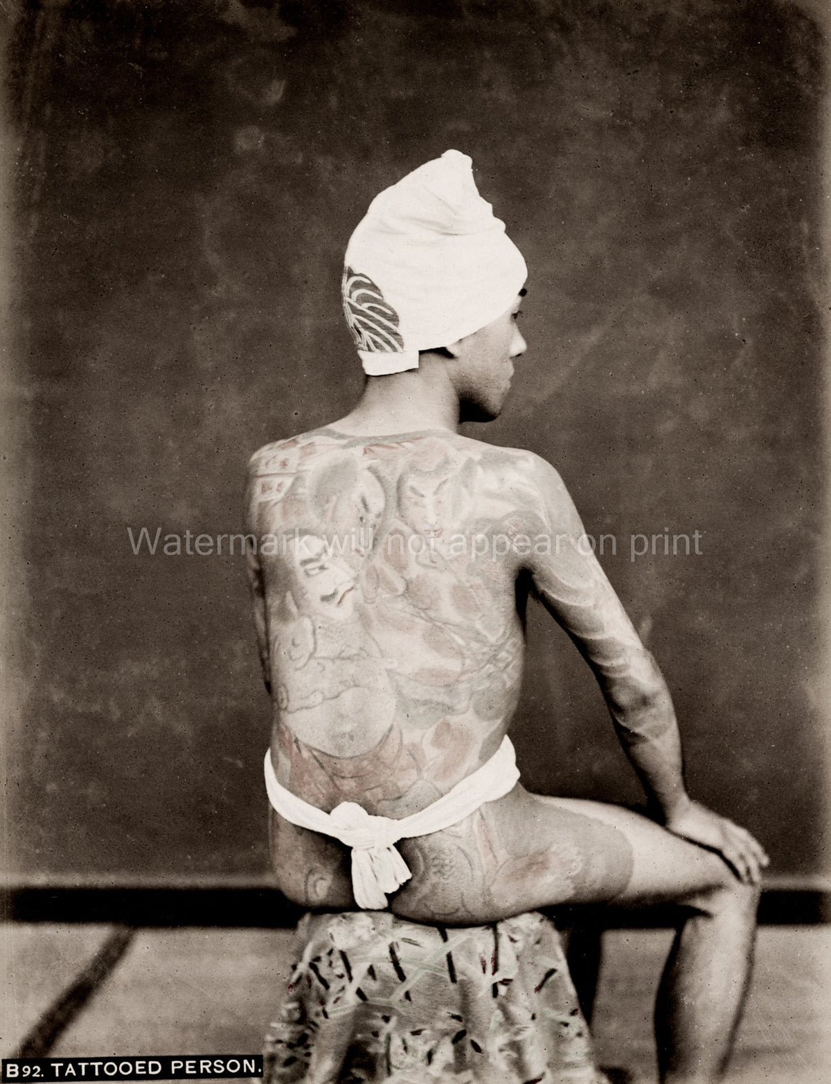 Japanese Man Elaborate Tattoo Irezumi Art Portrait Japan Vtg. Photo 19thC.