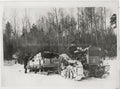 Pulling Supplies In Snow Tractor Tracks Men Winter Forest Vtg. Photo 20thC.