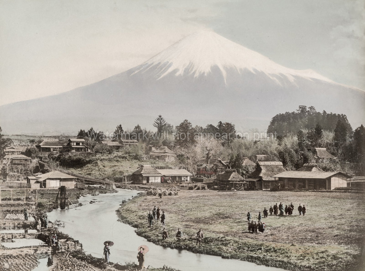 Mount Fuji Fujiyama Omiya Village Japan Rural Landscape Vtg. Photo 19thC.