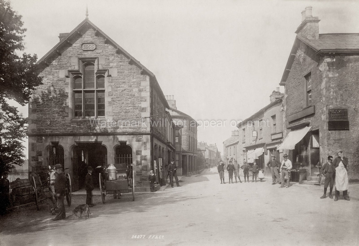 Sedbergh Cumbria Market Hall Street Scene Horse Cart Town Life Vtg. Photo 19thC.