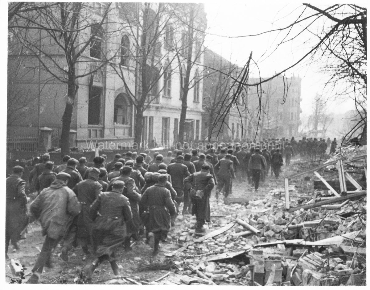 Wesel German Prisoners WWII Soldiers Marching Ruins Aftermath Vtg. Photo WW2