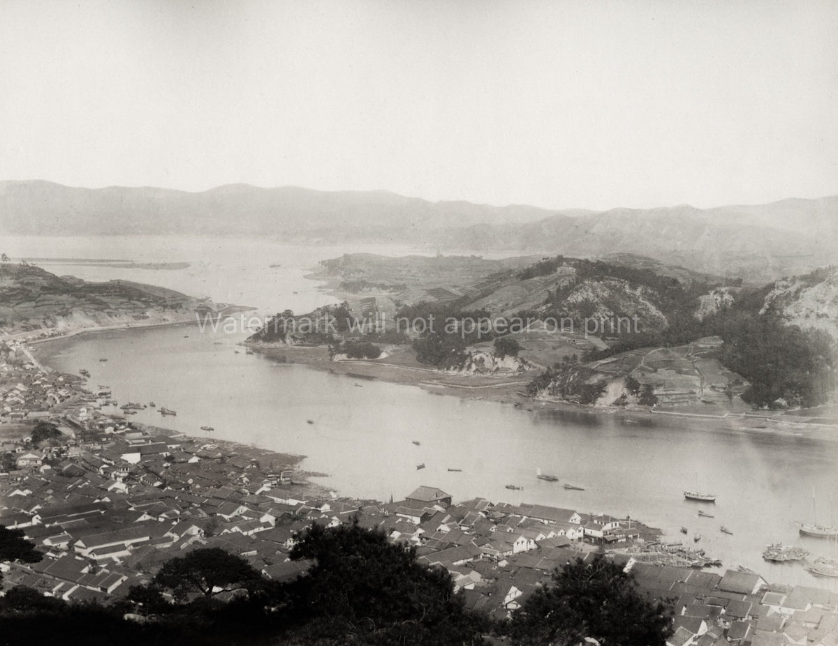 Tomonoura Japan Port Town Harbor Bay View Coastal Village Vtg. Photo 19thC.