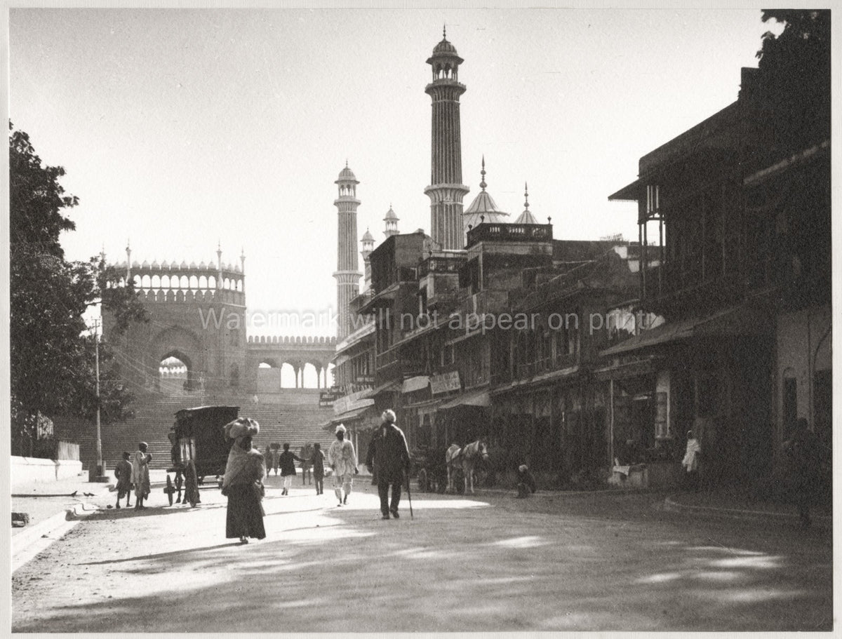 City Delhi India Jama Masjid Mosque Minarets Street Vtg. Photo 20thC.