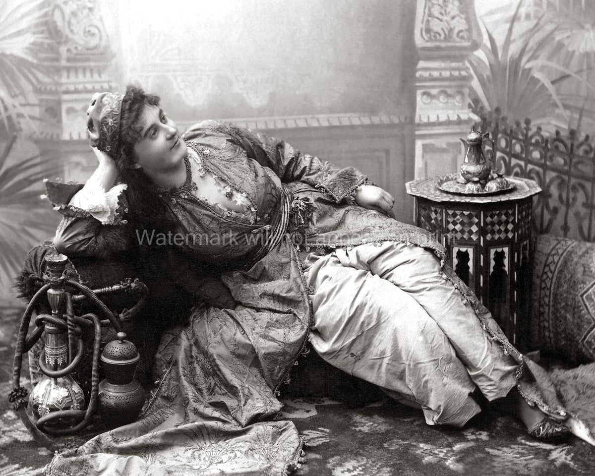 Egypt Woman With Hookah Odalisque Reclining Orientalist Vtg. Photo 19thC.