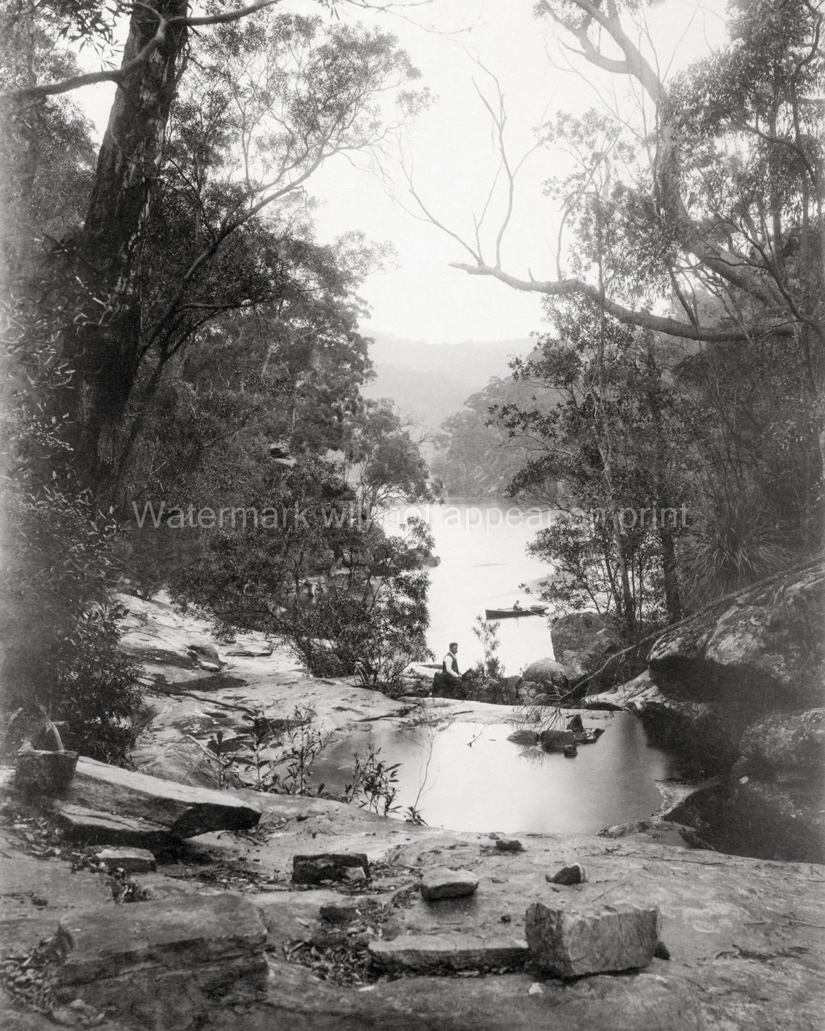 Kuring-gai Bay Reservoir NSW Australia Landscape River Forest Vtg. Photo 19thC.