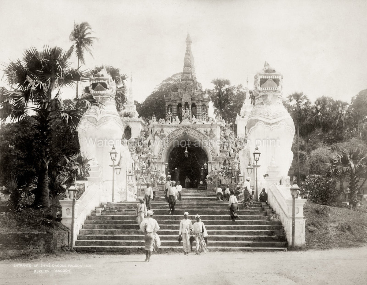 Shwedagon Pagoda Entrance Stairs Architecture Burma Myanmar Vtg. Photo 19thC.
