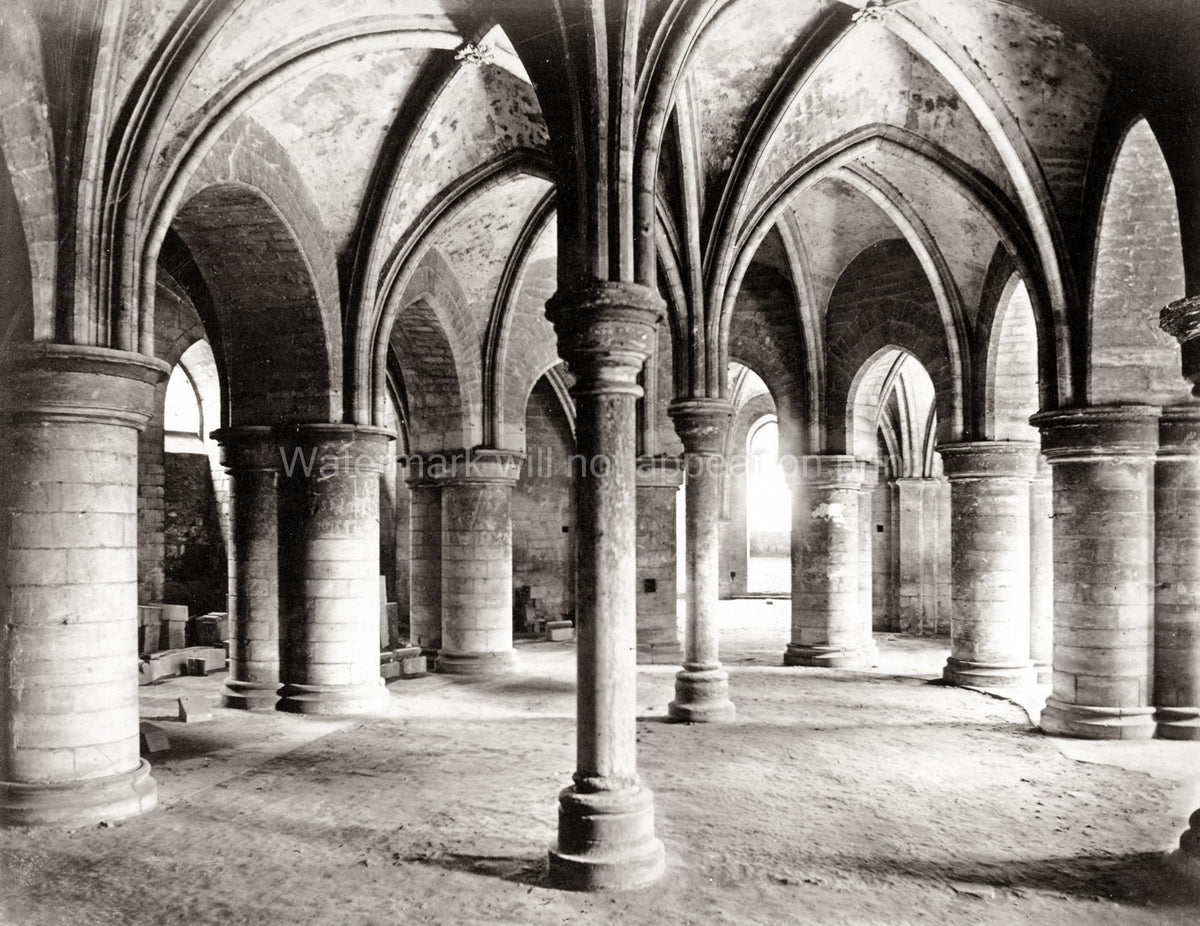 Canterbury Cathedral Crypt Gothic Architecture Arches Pillars Vtg. Photo 19thC.