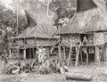 Indigenous Batak Family Group Dutch East Indies Village Houses Vtg. Photo 19thC.