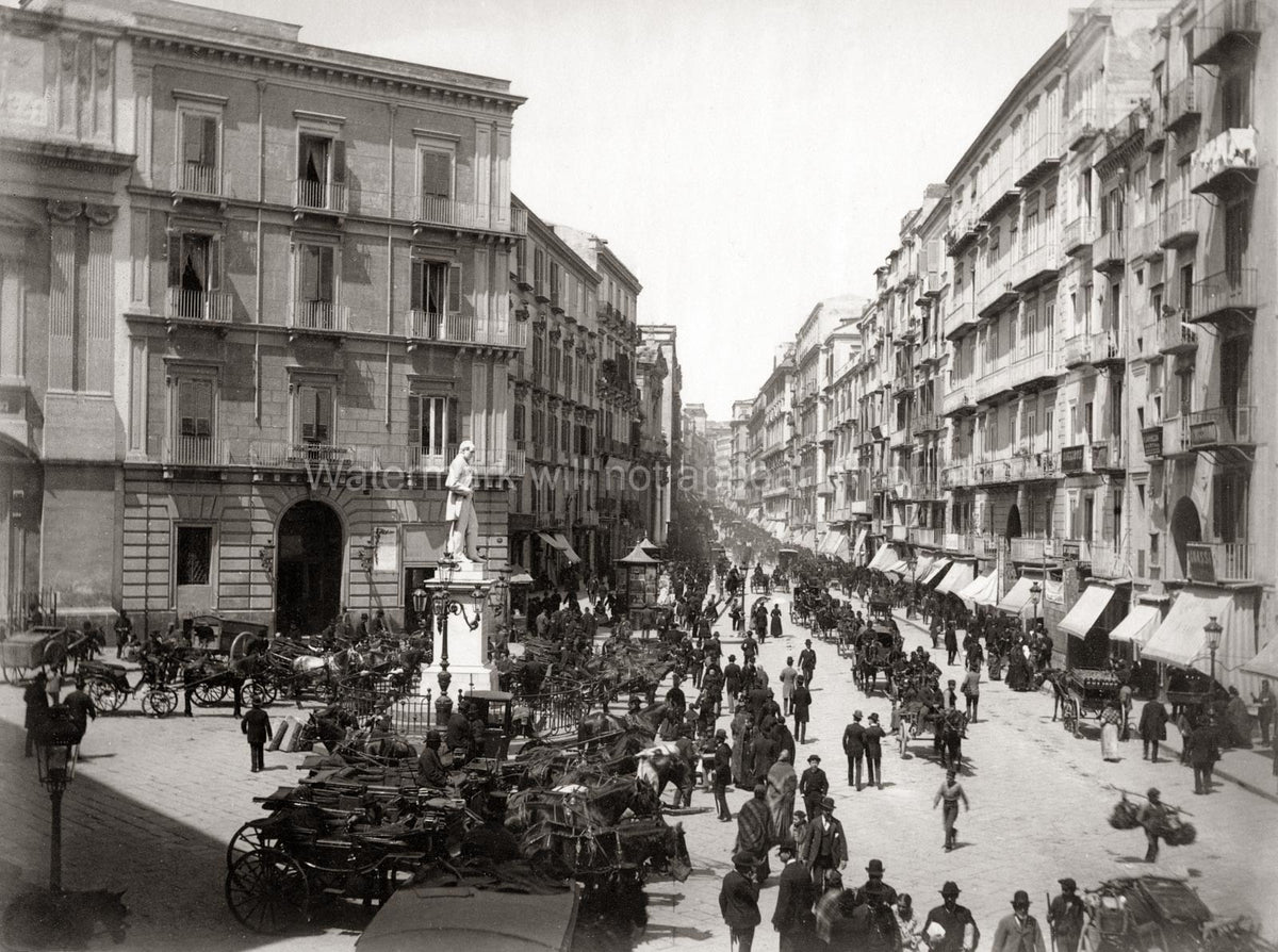 Napoli Italy Via Roma Street Scene Architecture Carts Vtg. Photo 19thC.
