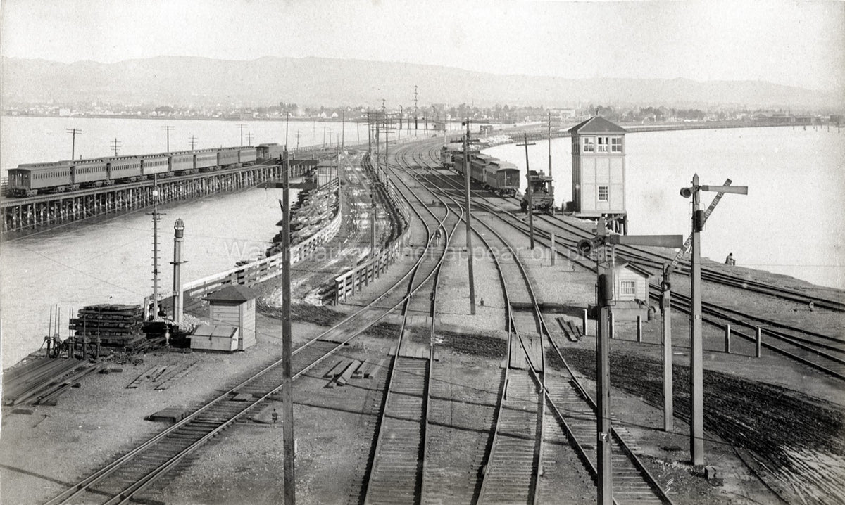Oakland Pier Railroad Yard Train Trestle Signal Tower Vtg. Photo 19thC.