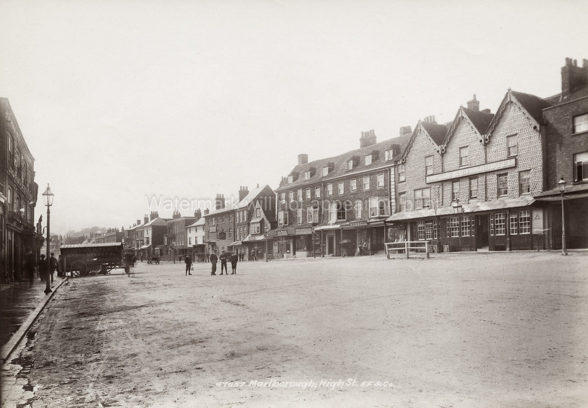 Marlborough High Street Wiltshire Townscape Shops Hotel Wagon Vtg. Photo 19thC.
