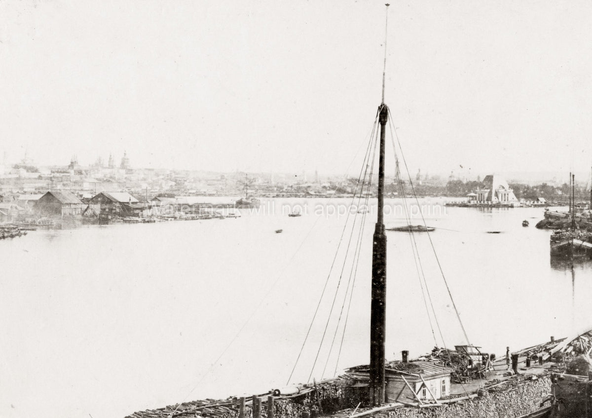 Kazan Russia Floods River Cityscape Boats Harbor Skyline Vtg. Photo 19thC.
