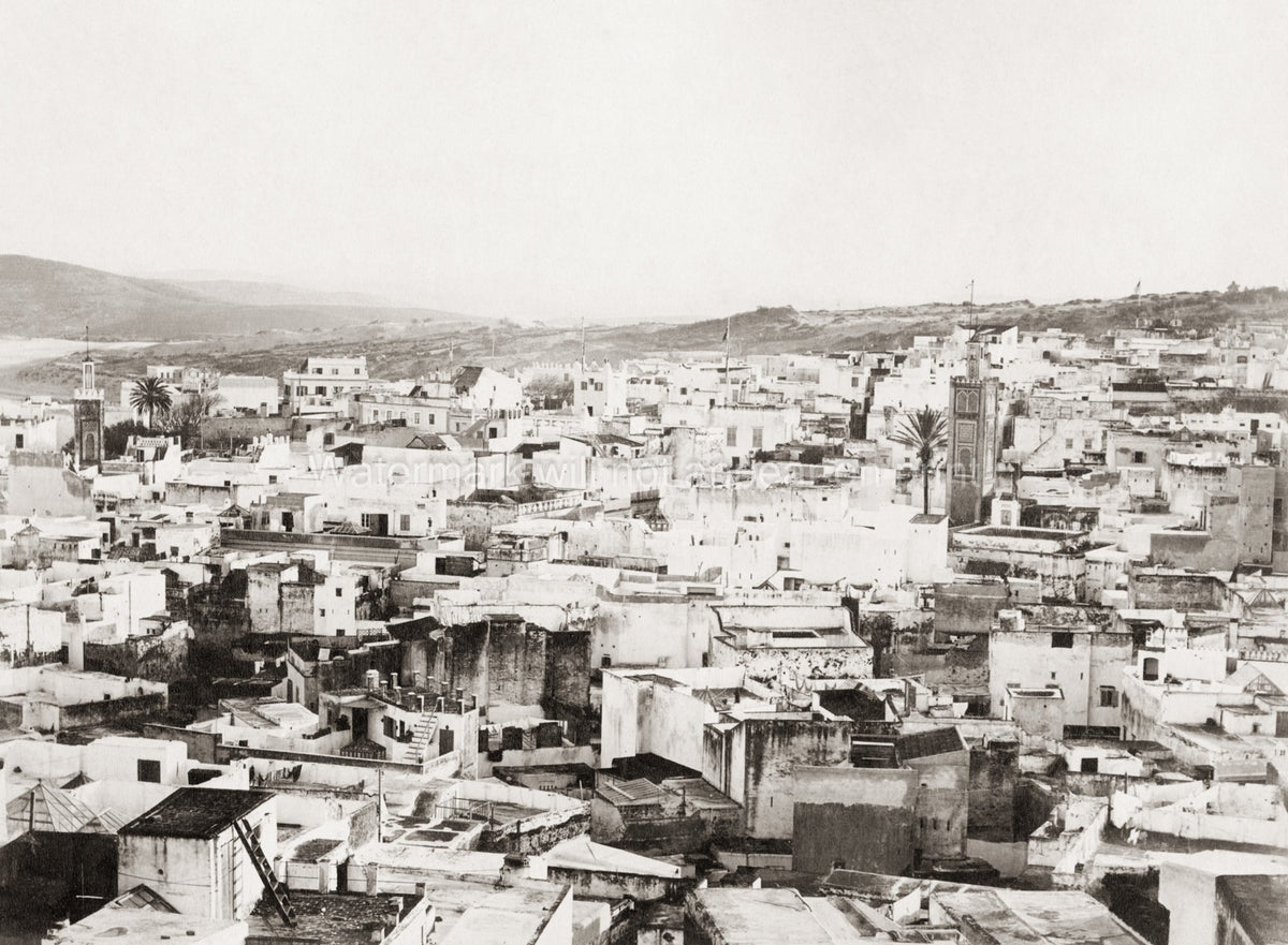 Tangier Morocco Cityscape Rooftops Minaret Architecture Vtg. Photo 19thC.