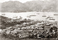 Hong Kong Harbor Port Town Waterfront Sailing Ships Mountains Vtg. Photo 19thC.