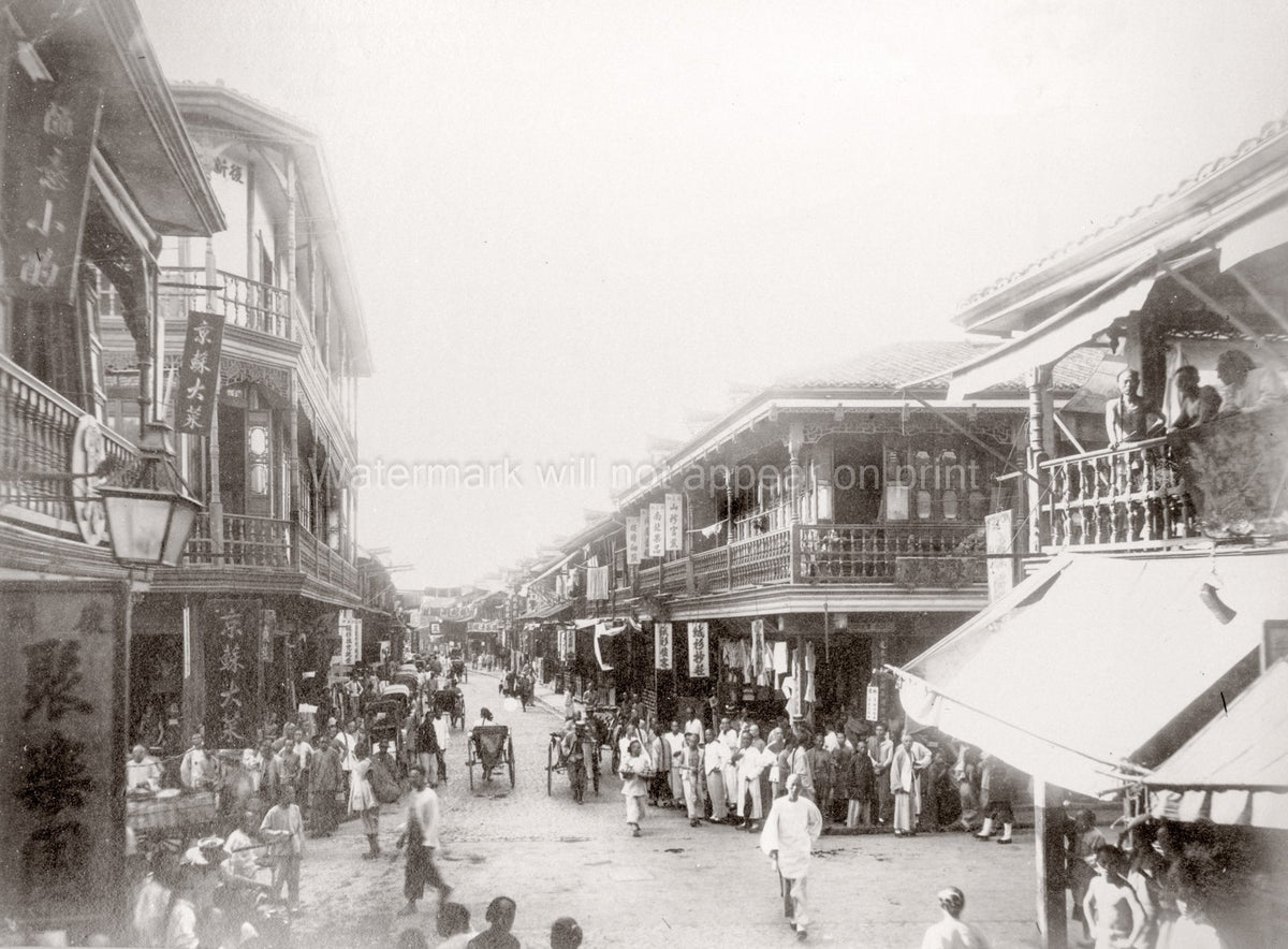 Shanghai China Busy Street Scene Chinese Architecture Vtg. Photo 19thC.