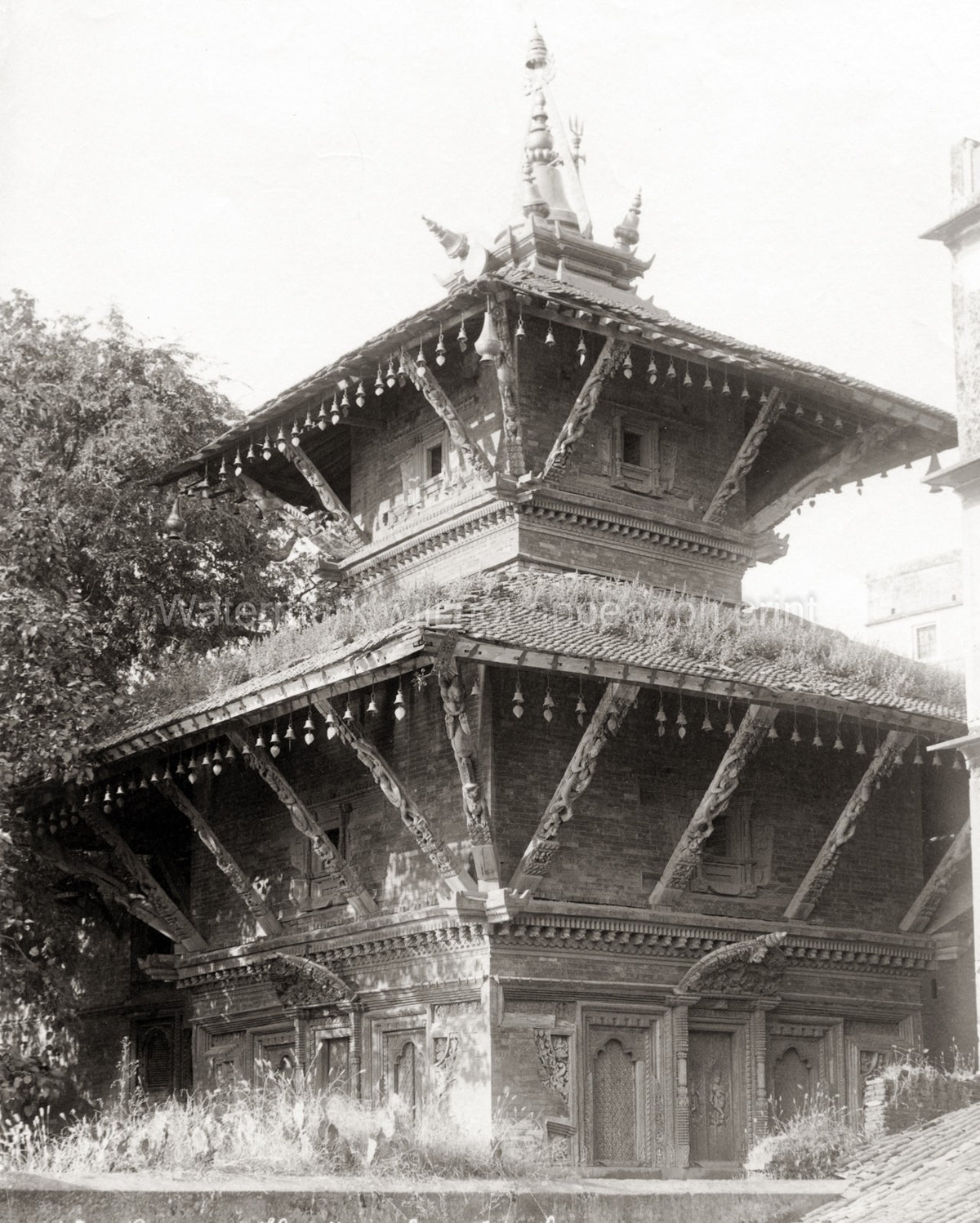 Benares India Nepalese Temple Pagoda Architecture Carved Wood Vtg. Photo 19thC.