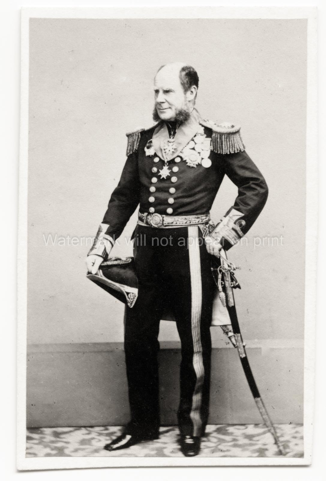 Admiral Sir Henry Keppel GCB Royal Navy Uniform Medals Sword Vtg. Photo 19thC.