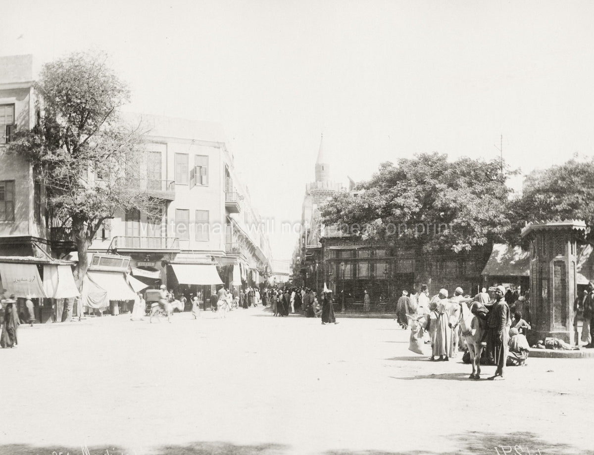 Cairo Egypt Mouski Bazaar Street Scene Architecture People Vtg. Photo 19thC.