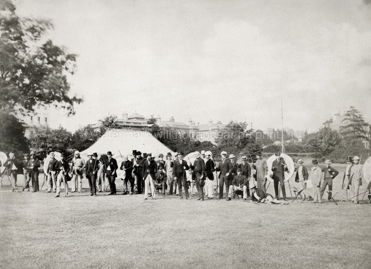Leamington Spa Archery Competition Men Archers Bows Targets Vtg. Photo 19thC.