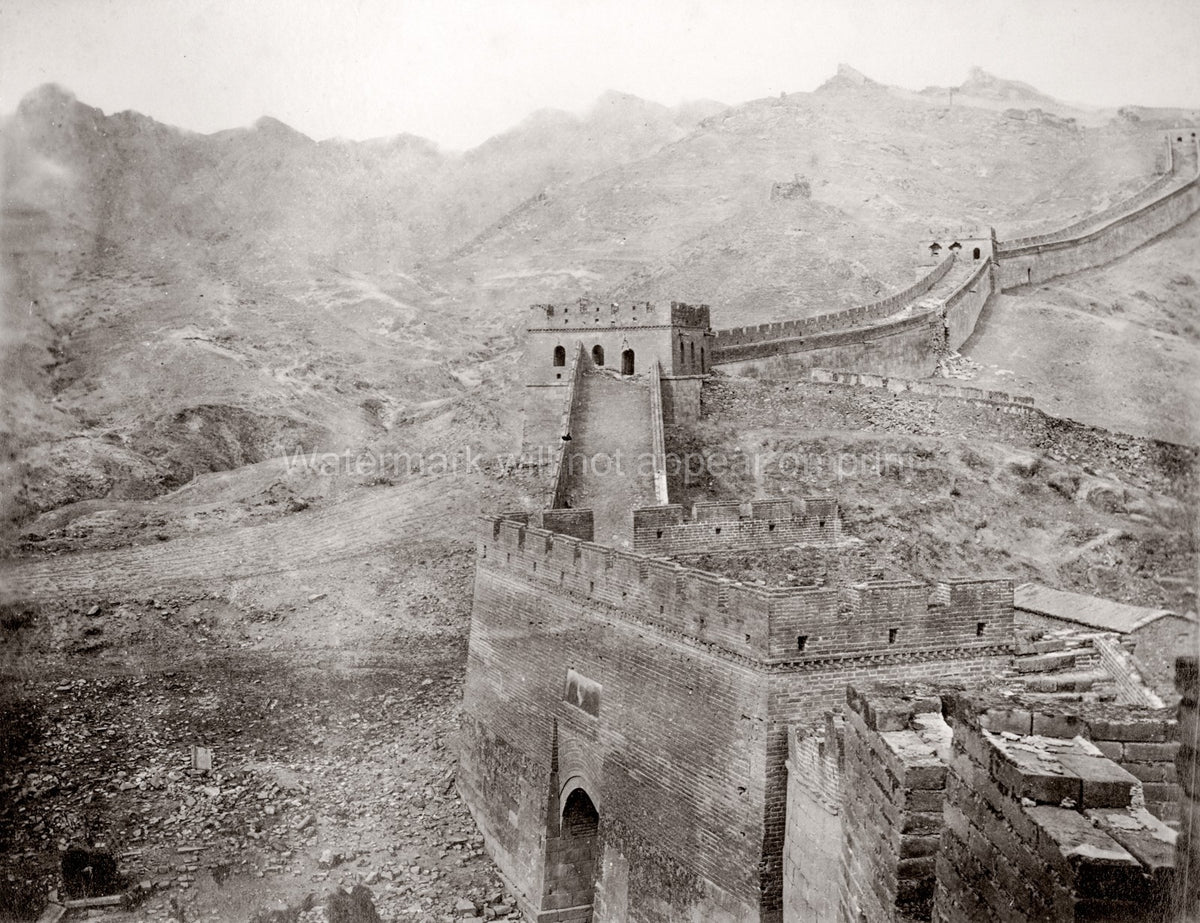Great Wall China Nankow Pass Mountains Landscape Fortification Vtg. Photo 19thC.