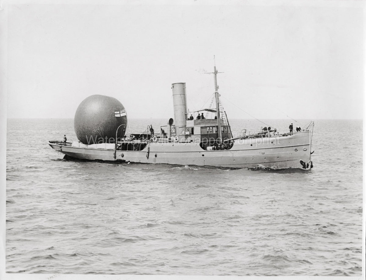 WWI Royal Navy Balloon Ship Observation Sea Vtg. Photo WW1
