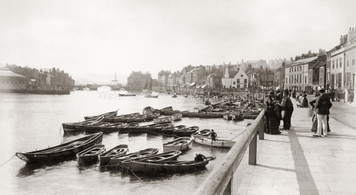 Whitby Yorkshire Harbour Small Boats Waterfront Town Scene Vtg. Photo 19thC.