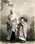Japan Young Child Mother Nurse Parasol Kimono Traditional Vtg. Photo 19thC.