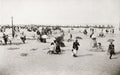 Ostend Belgium Beach Scene People Umbrellas Bathing Machines Vtg. Photo 19thC.