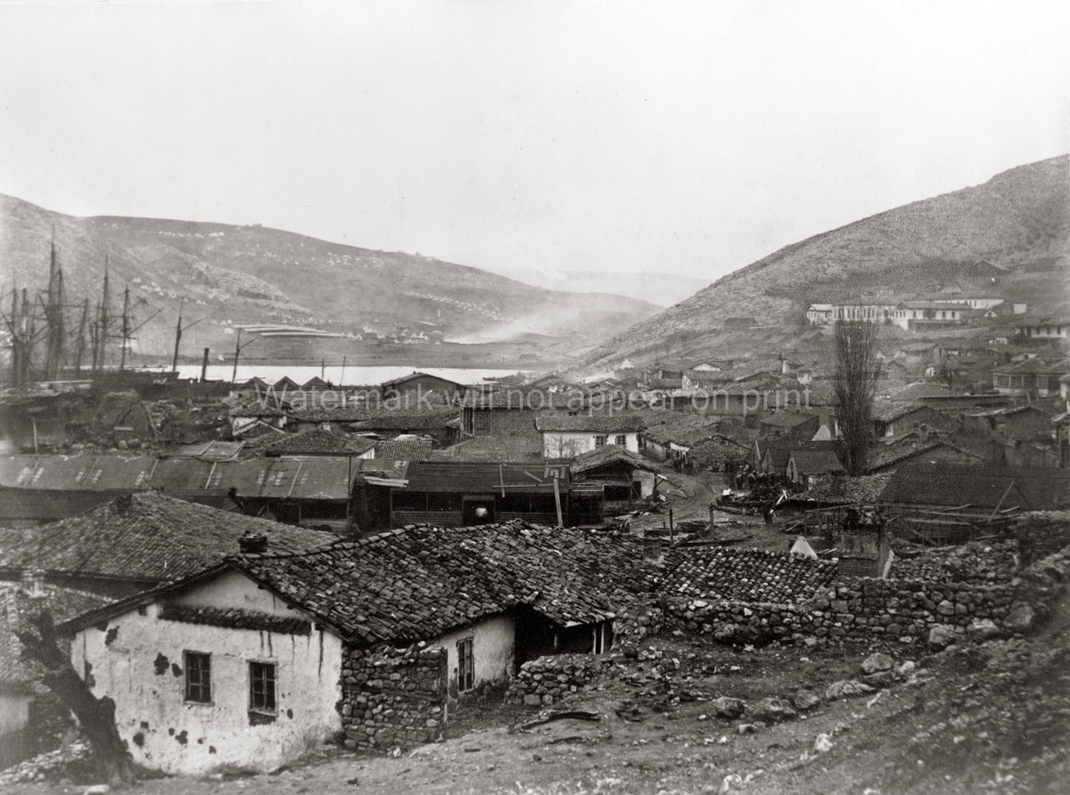 Balaclava General View Crimean War Harbor Village Hills Ships Vtg. Photo 19thC.